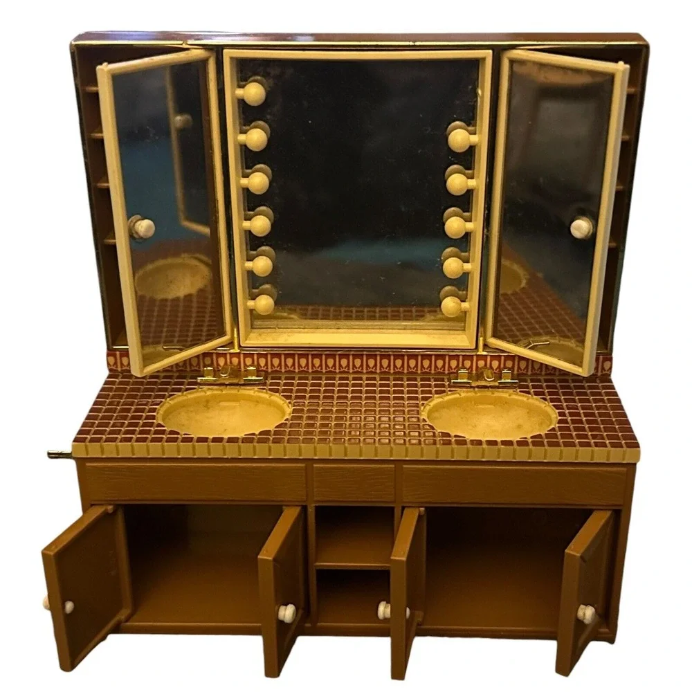 Vintage Tomy‎ Dollhouse Furniture Bathroom Sinks Vanity Mirror Retro Japan